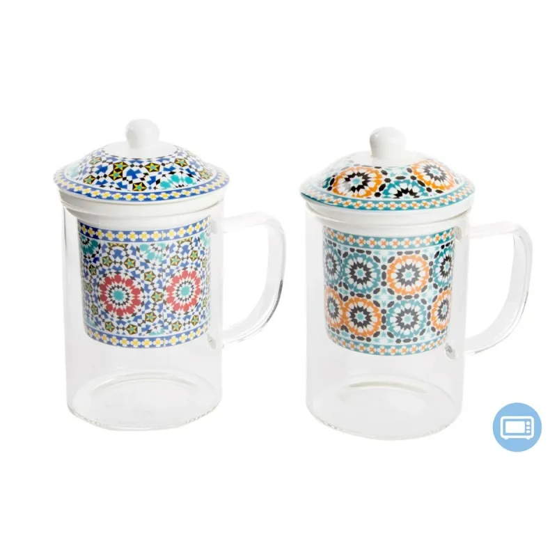 Kuppi teesuodattimella DKD Home Decor Monivärinen Oranssi Laatta Arabi 300 ml (2 osaa)