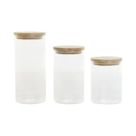 3 toru Home ESPRIT Läbipaistev Silikoon Bambus Borosilikaatklaas 10 x 10 x 22,3 cm