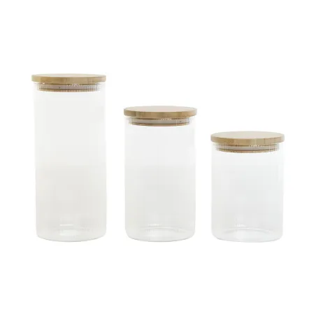 3 indeliai Home ESPRIT Skaidrus Silikoninis Bambukas Borosilikatinis stiklas 10 x 10 x 22,3 cm