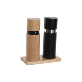 Soola Ja Pipratoosid Home ESPRIT Must Naturaalne Roostevaba teras Kummipuu 14 x 7 x 16,5 cm