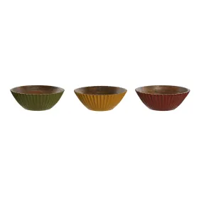 Salatikauss Home ESPRIT Kollane Roheline Korallpunane Mangopuit 30 x 30 x 12 cm (3 Ühikut)