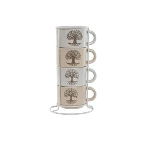Osainen kahvikuppisetti Home ESPRIT Valkoinen Beige Metalli Kivitavara 150 ml