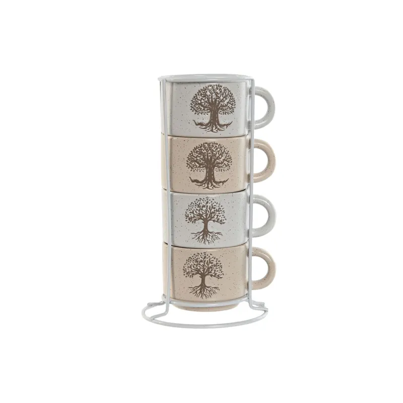 Set Šalica za Kavu Home ESPRIT Valge Beež Metall Keraamika 150 ml