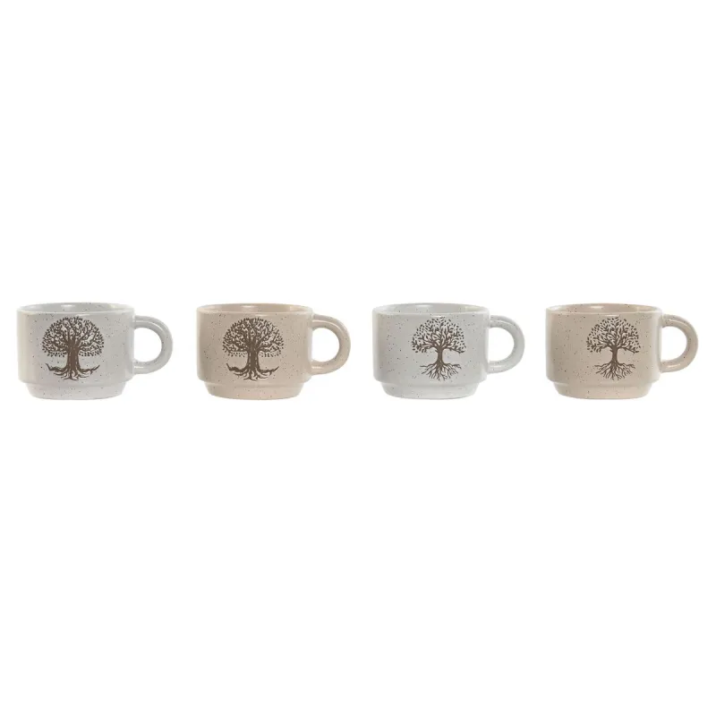 Set Šalica za Kavu Home ESPRIT Valge Beež Metall Keraamika 150 ml