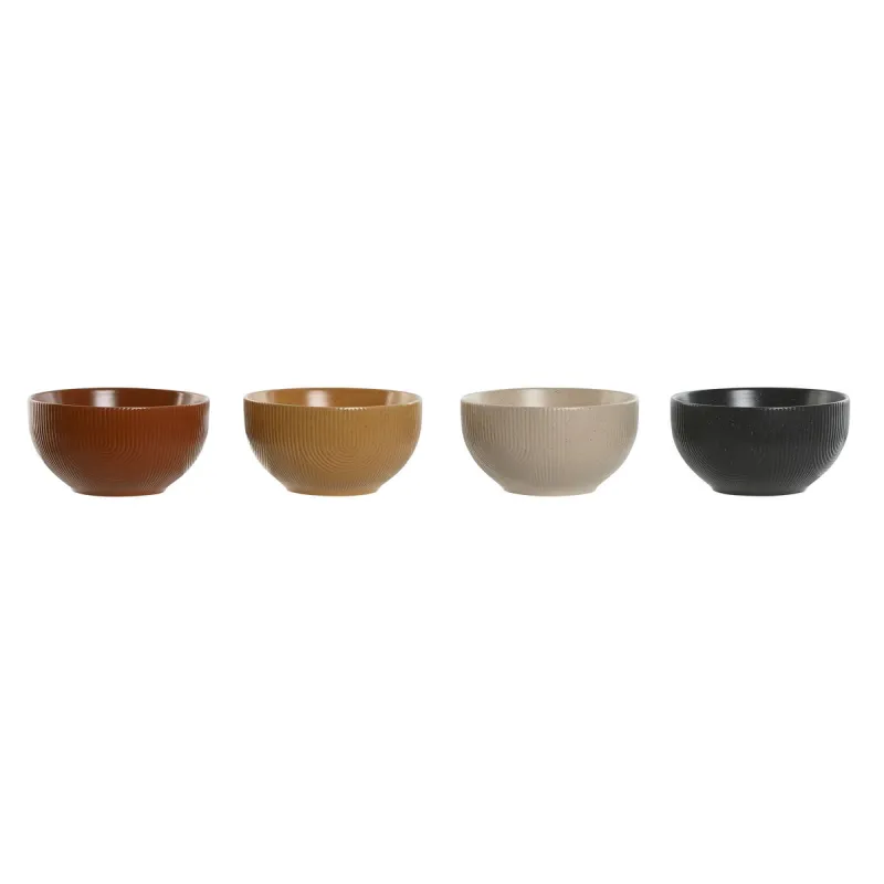 Bowl Home ESPRIT Beige Grey Mustard Terracotta Stoneware Scandi 480 ml 14 x 14 x 7,5 cm (4 Units)