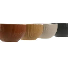 Bowl Home ESPRIT Beige Grey Mustard Terracotta Stoneware Scandi 480 ml 14 x 14 x 7,5 cm (4 Units)