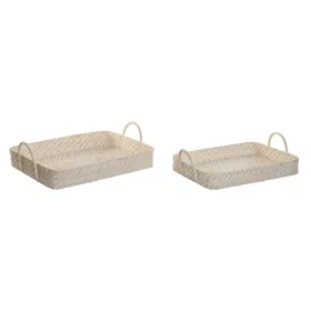 Tarjotinsetti Home ESPRIT Valkoinen Luonnollinen Bambu Rottinki 45 x 35 x 13 cm