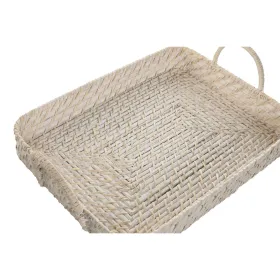 Tarjotinsetti Home ESPRIT Valkoinen Luonnollinen Bambu Rottinki 45 x 35 x 13 cm