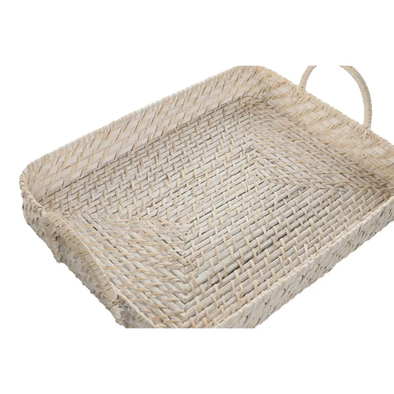 Tarjotinsetti Home ESPRIT Valkoinen Luonnollinen Bambu Rottinki 45 x 35 x 13 cm