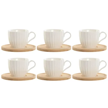 6 puodelių rinkinys su lėkštute Home ESPRIT Balta Natūralus Bambukas Porcelianas 220 ml