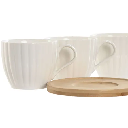 6 krūžu ar šķīvi komplekts Home ESPRIT Balts Dabisks Bambuss Porcelāns 220 ml