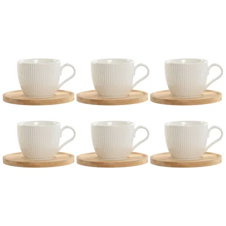Набор из 6 чашек с блюдом Home ESPRIT Белый Натуральный Бамбук Фарфор 220 ml