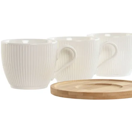 Setti 6 kuppia lautasilla Home ESPRIT Valkoinen Luonnollinen Bambu Posliini 220 ml