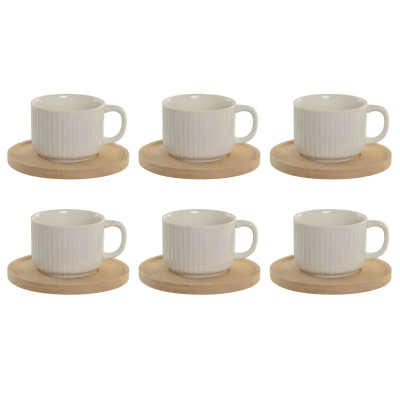 6 puodelių rinkinys su lėkštute Home ESPRIT Balta Bambukas Porcelianas 90 ml