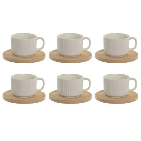 6 krūžu ar šķīvi komplekts Home ESPRIT Balts Bambuss Porcelāns 90 ml