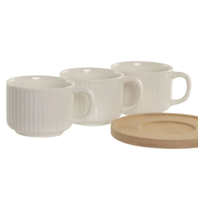 Set of 6 Cups with Plate Home ESPRIT White Bamboo Porcelain 90 ml