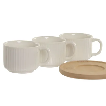 6 puodelių rinkinys su lėkštute Home ESPRIT Balta Bambukas Porcelianas 90 ml