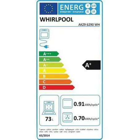 Pyrolyyttinen uuni Whirlpool Corporation AKZ9 6290 WH 3650 W 73 L