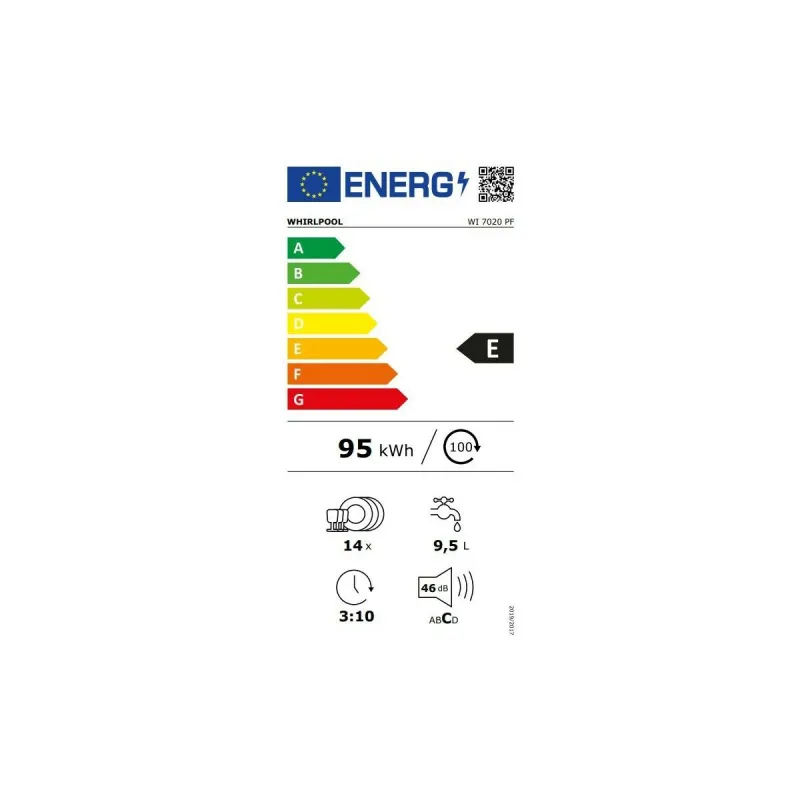 Trauku mazgātājs Whirlpool Corporation WI 7020 PF Sudrabains 60 cm Integrējams