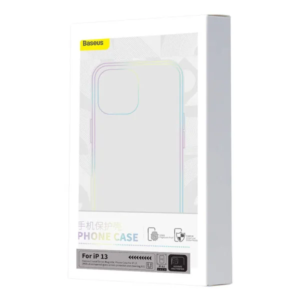 Phone case Baseus Magnetic Crystal Clear for iPhone 13 (transparent) with all-tempered-glass screen protector and cleaning kit