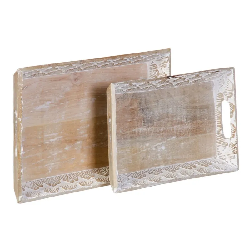 Snack tray 45,5 x 30,5 x 5,5 cm White Mango wood (2 Units)