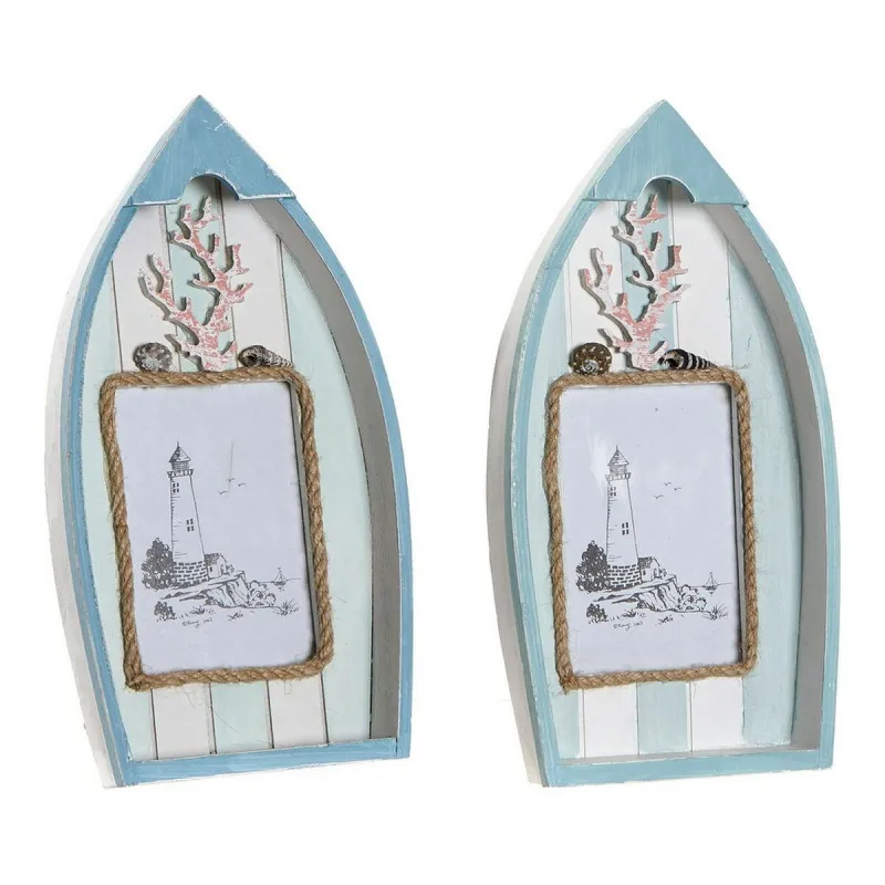 Fotoraam DKD Home Decor 8424001731435 Barco Sinine Valge Puit MDF Vahemere (2 Ühikut)
