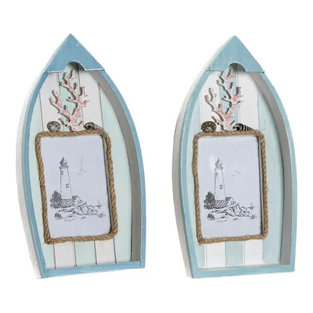 Nuotraukų rėmelis DKD Home Decor 8424001731435 Barco Mėlyna Balta Medžio MDF Viduržemio (2 vnt.)