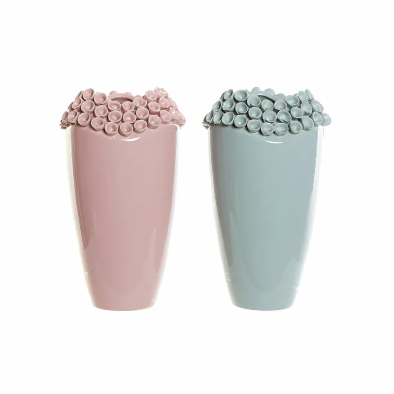 Vaas DKD Home Decor Roosa Türkiissinine Keraamika Vahemere (2 pcs) (19 x 19 x 33 cm)