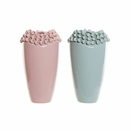 Maljakko DKD Home Decor Pinkki Turkoosi Kivitavara Välimeren (2 pcs) (19 x 19 x 33 cm)