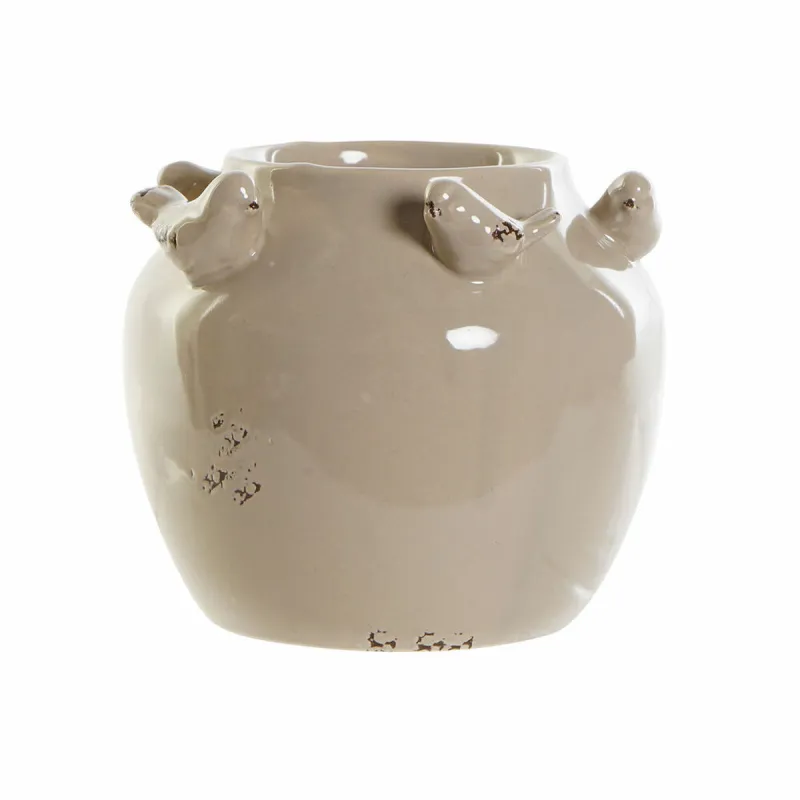 Vāze DKD Home Decor Porcelāns Pelēks Bēšs Putni Shabby Chic (15 x 15 x 13,5 cm) (2 gb.)  