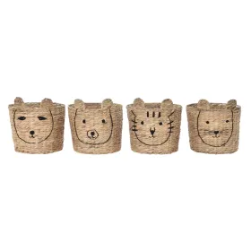 Korv DKD Home Decor Pruun Must Naturaalne Luga loomad Troopiline 35 x 35 x 35 cm (4 Ühikut)