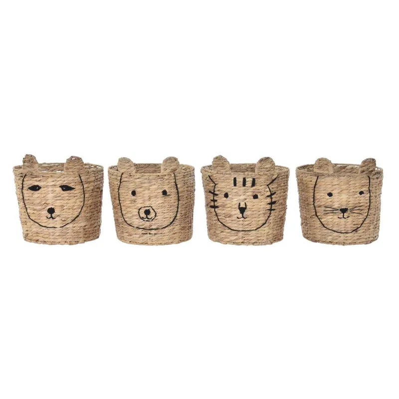 Basket DKD Home Decor Brown Black Natural Rushes animals Tropical 35 x 35 x 35 cm (4 Units)