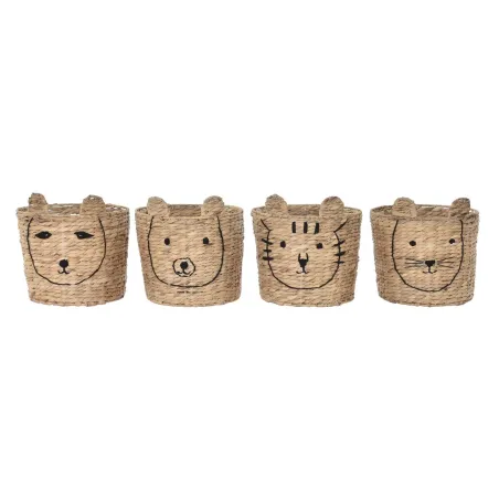Basket DKD Home Decor Brown Black Natural Rushes animals Tropical 35 x 35 x 35 cm (4 Units)