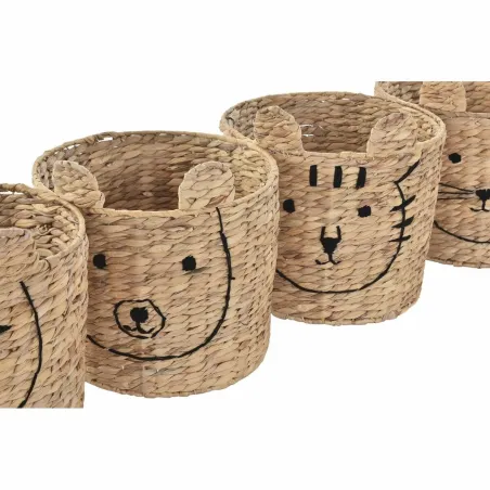 Basket DKD Home Decor Brown Black Natural Rushes animals Tropical 35 x 35 x 35 cm (4 Units)