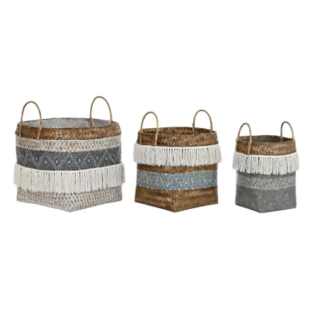 Krepšelio rinkinys DKD Home Decor Balta Pilka Natūralus Bambukas
