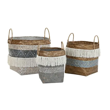 Krepšelio rinkinys DKD Home Decor Balta Pilka Natūralus Bambukas
