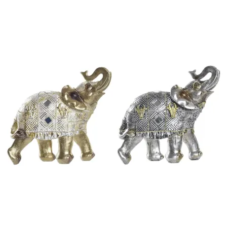 Dekoratyvinė figūrėlė DKD Home Decor Dramblys Sidabras Auksinis Derva (22,5 x 10,7 x 21,5 cm) (2 vnt.)