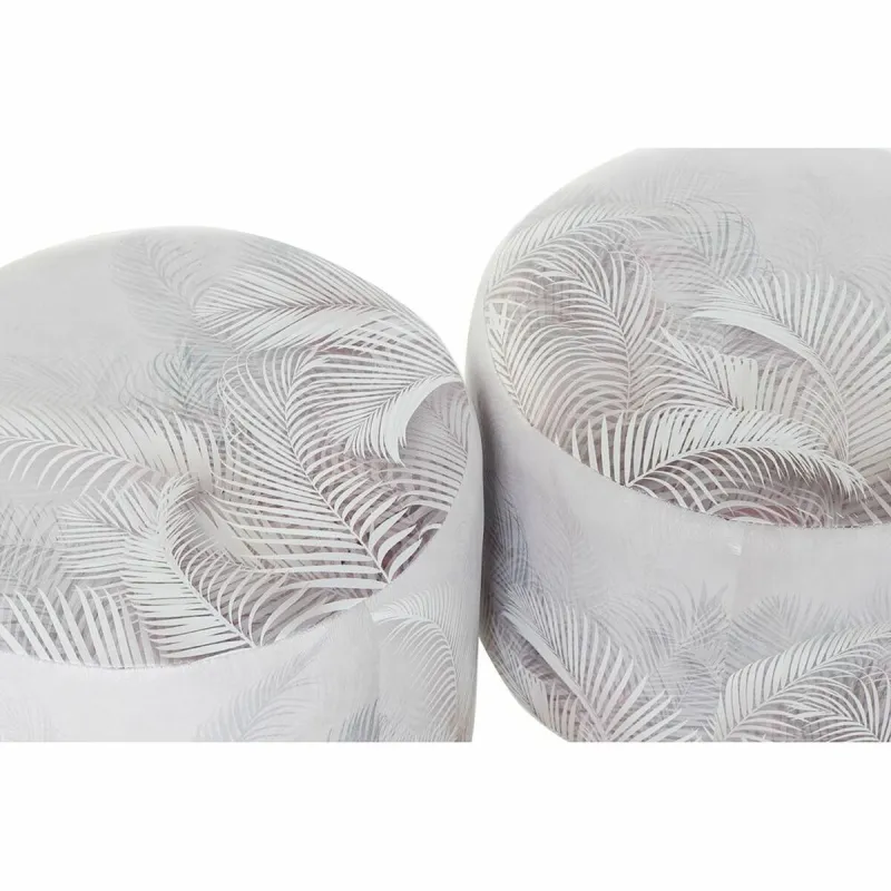 Footrest DKD Home Decor Grey PU Pinewood Tropical (30 x 30 x 30 cm) (2 Units) (30 x 30 x 32 cm)