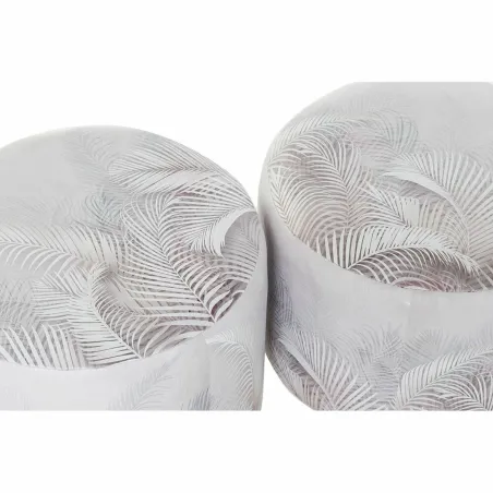 Footrest DKD Home Decor Grey PU Pinewood Tropical (30 x 30 x 30 cm) (2 Units) (30 x 30 x 32 cm)