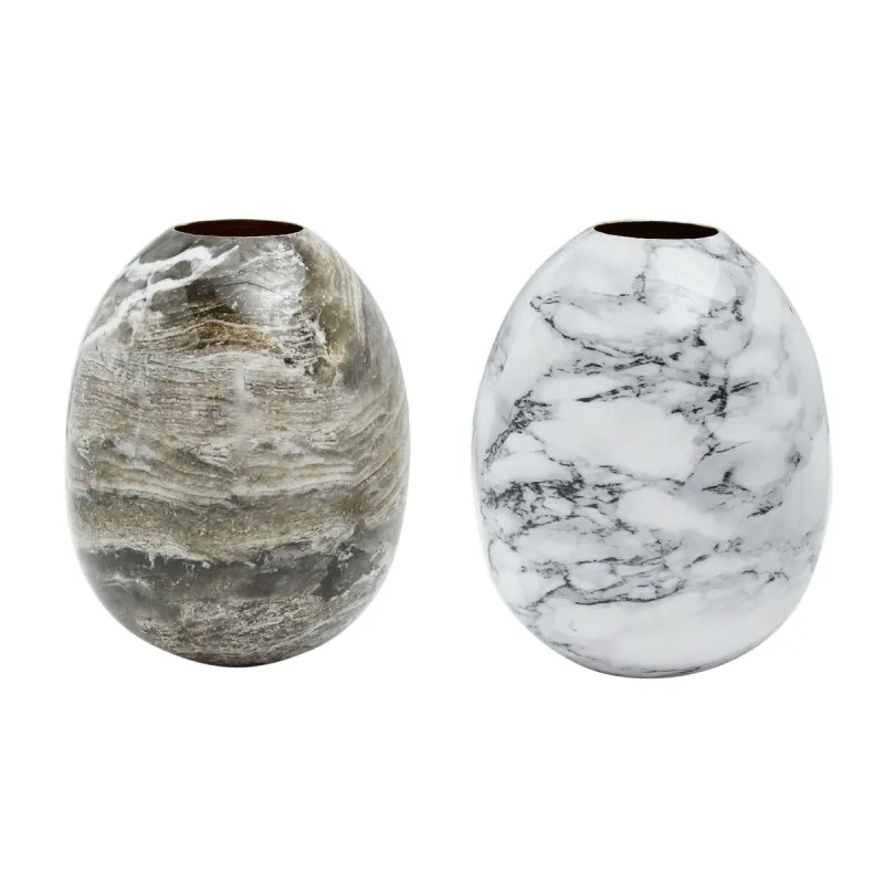 Vaas DKD Home Decor Metall Pruun Valge Marmor Kaasaegne (13 x 13 x 16 cm) (2 Ühikut)