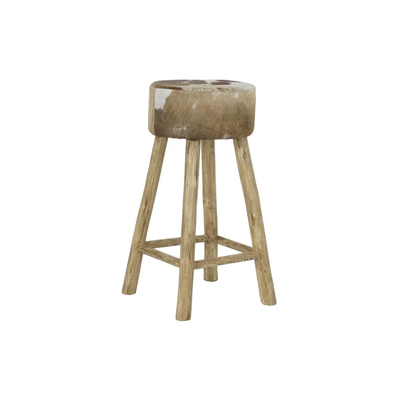 Taburetė DKD Home Decor Balta Ruda Natūralus Oda Medžio 42 x 42 x 77 cm