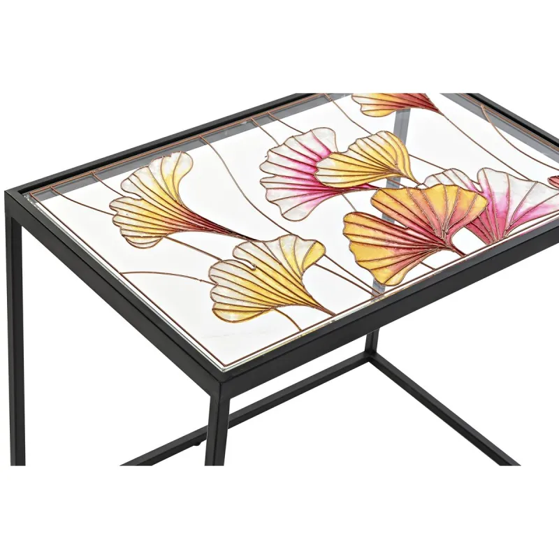 3 galdu komplekts DKD Home Decor Dzeltens Melns Rozā Bronza 60 x 40 x 50 cm