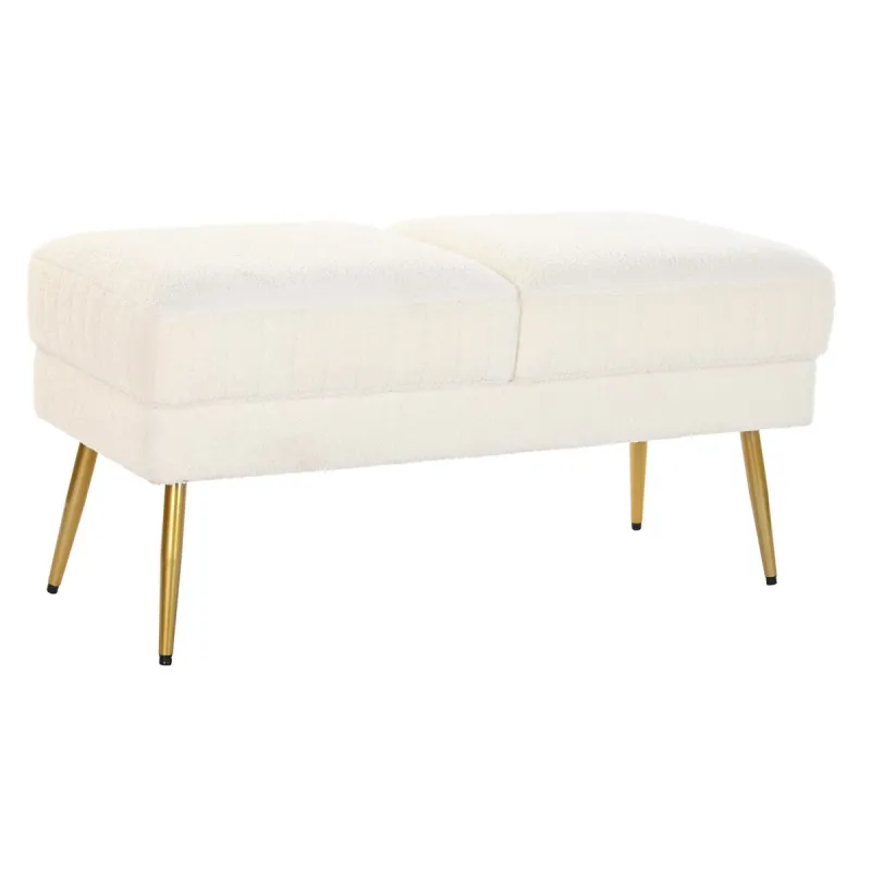 Банкетка DKD Home Decor 106 x 45 x 50 cm Позолоченный Металл Белый