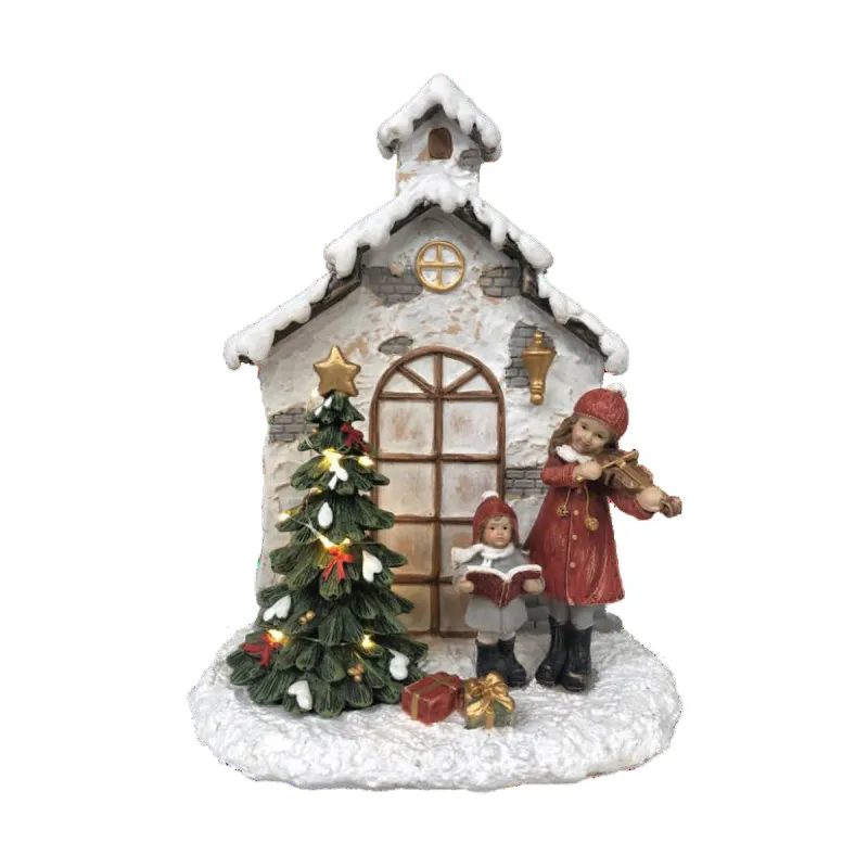 Новогоднее украшение DKD Home Decor Смола дом (16,5 x 9 x 21 cm) (2 штук)