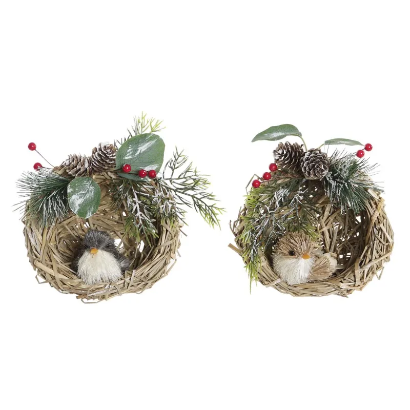 Jõuluehe DKD Home Decor Polüester Rotang (14 x 11 x 15 cm) (2 Ühikut)