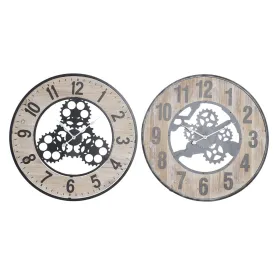 Sienas pulkstenis DKD Home Decor Dabisks Melns MDF Dzelzs Pārnesumi (60 x 4,5 x 60 cm)