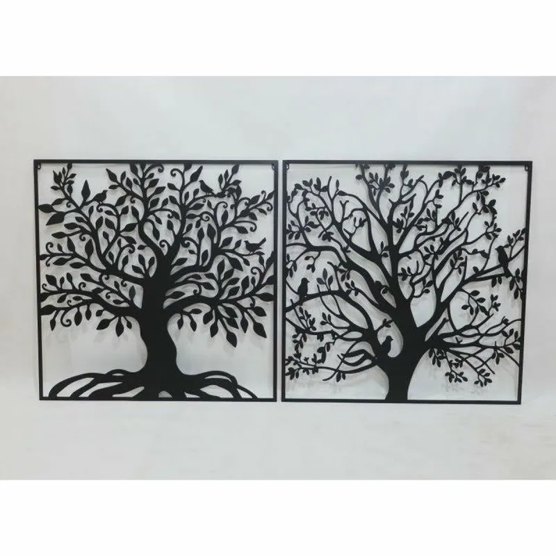 Seinäkoriste DKD Home Decor Puut Metalli (98 x 1 x 98 cm) (2 osaa)