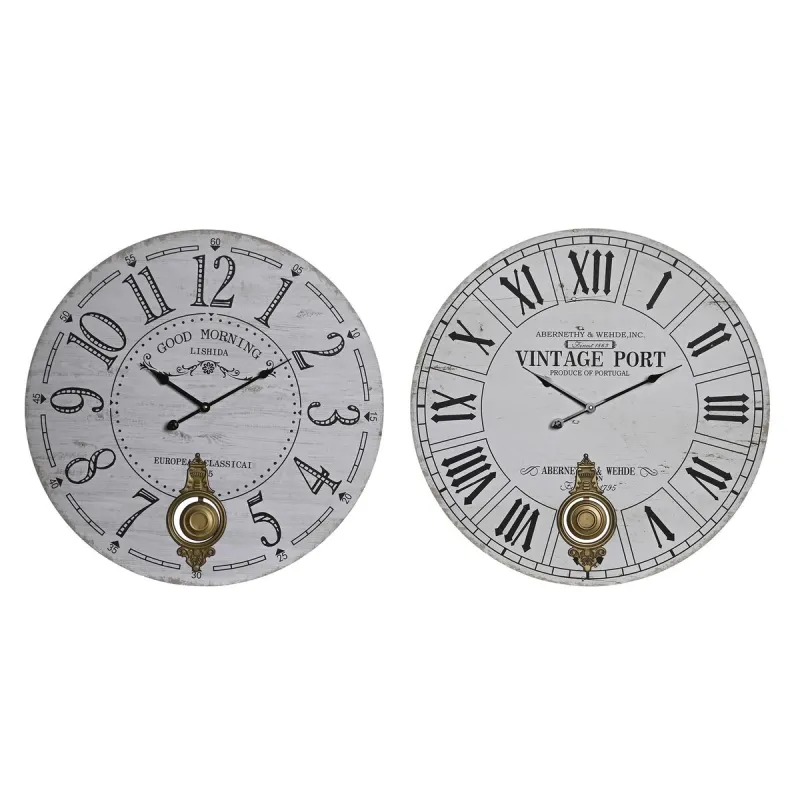 Sieninis laikrodis DKD Home Decor Juoda Metalinis Balta Vintage Medžio MDF (58 x 8 x 58 cm) (2 vnt.)