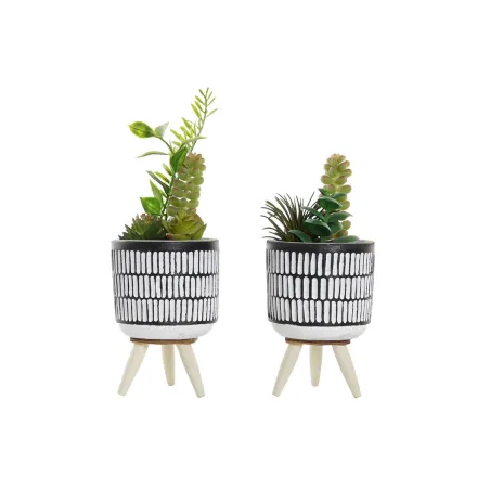 Dekoratīvs Augs DKD Home Decor Keramika Melns Polietilēns Balts Zaļš (7 x 7 x 19 cm) (2 gb.)