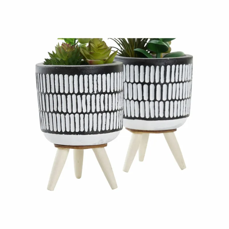 Koristekasvi DKD Home Decor Keraminen Musta Polyetyleeni Valkoinen Vihreä (7 x 7 x 19 cm) (2 osaa)